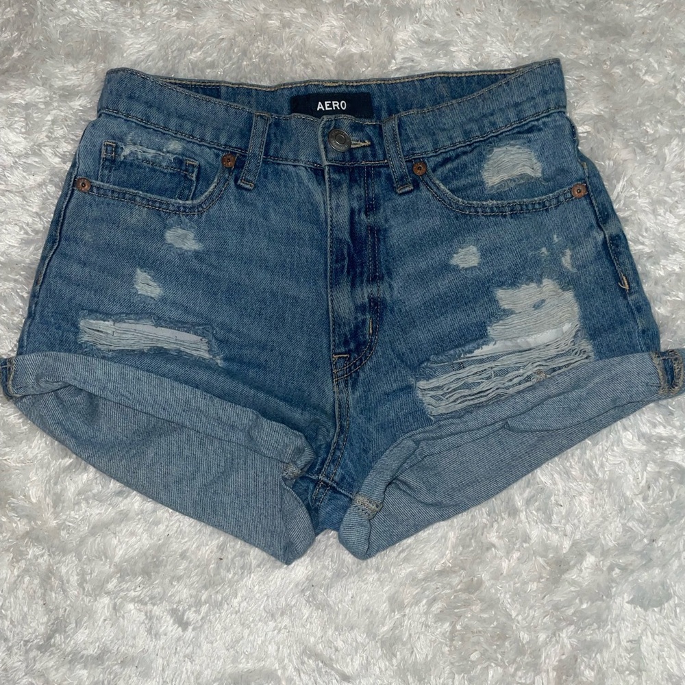 Aeropostale Women's Blue Distressed Jean Shorts